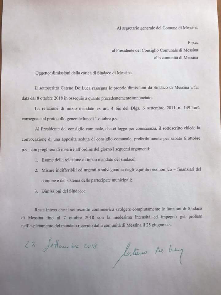De Luca mette in rete la lettera di dimissioni… Senza ...