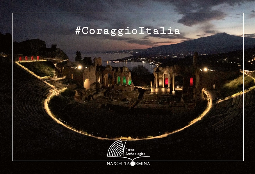 Coronavirus, tricolore e speranza da Taormina