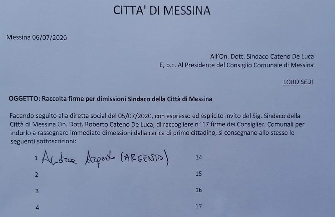 Sfiducia De Luca, solo Argento firma la mozione