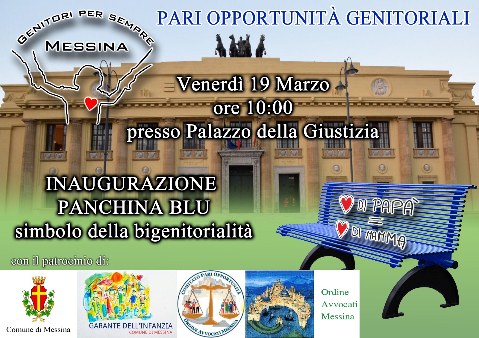 Papà=mamma, una panchina blu in sostegno della bigenitorialità