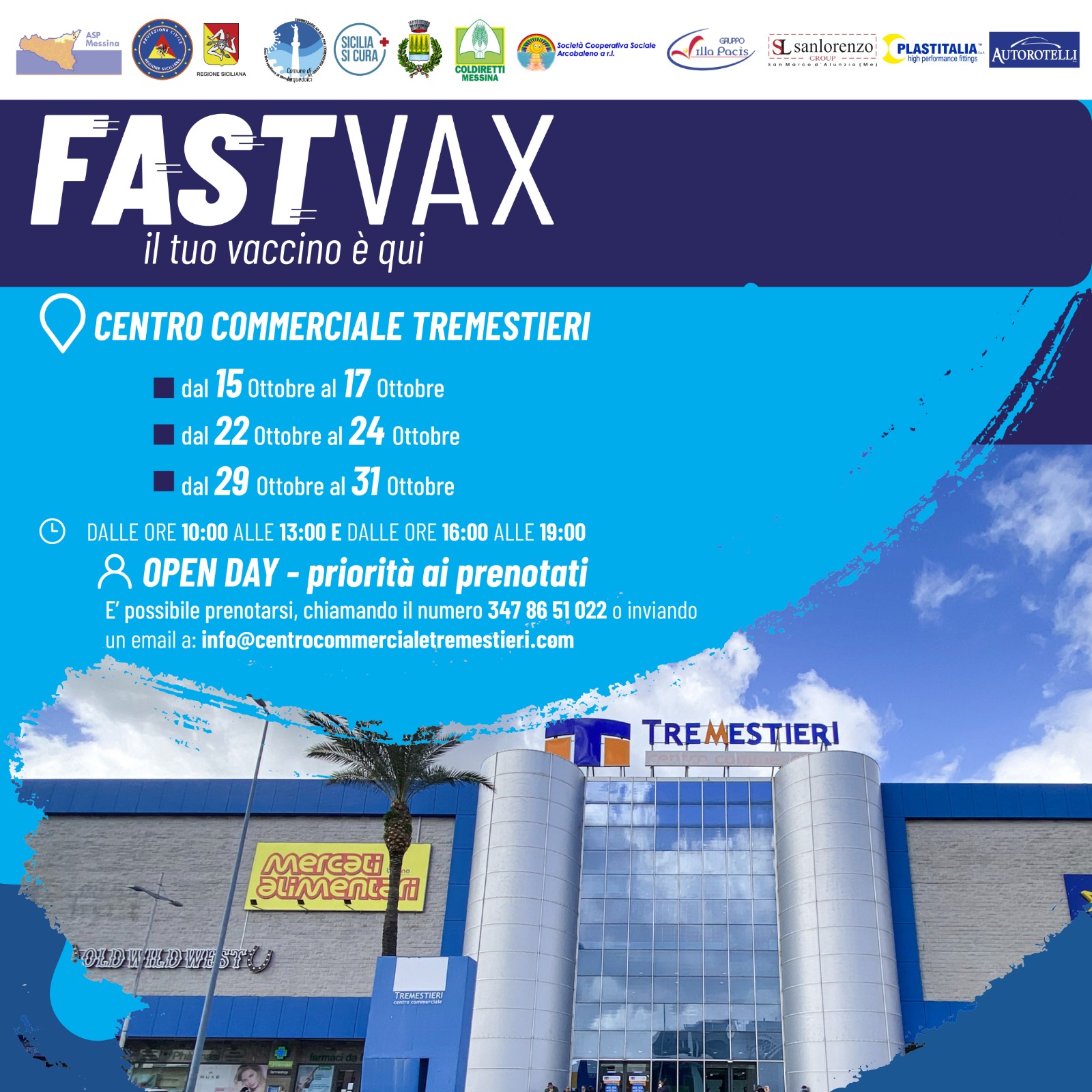 Centro commerciale Tremestieri, Fast vax negli altri week end di ottobre