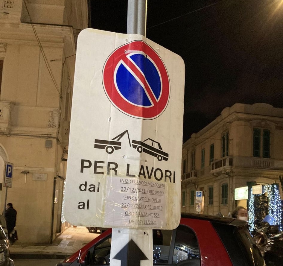 Lavori in città, ecco i divieti di sosta da lunedì 15