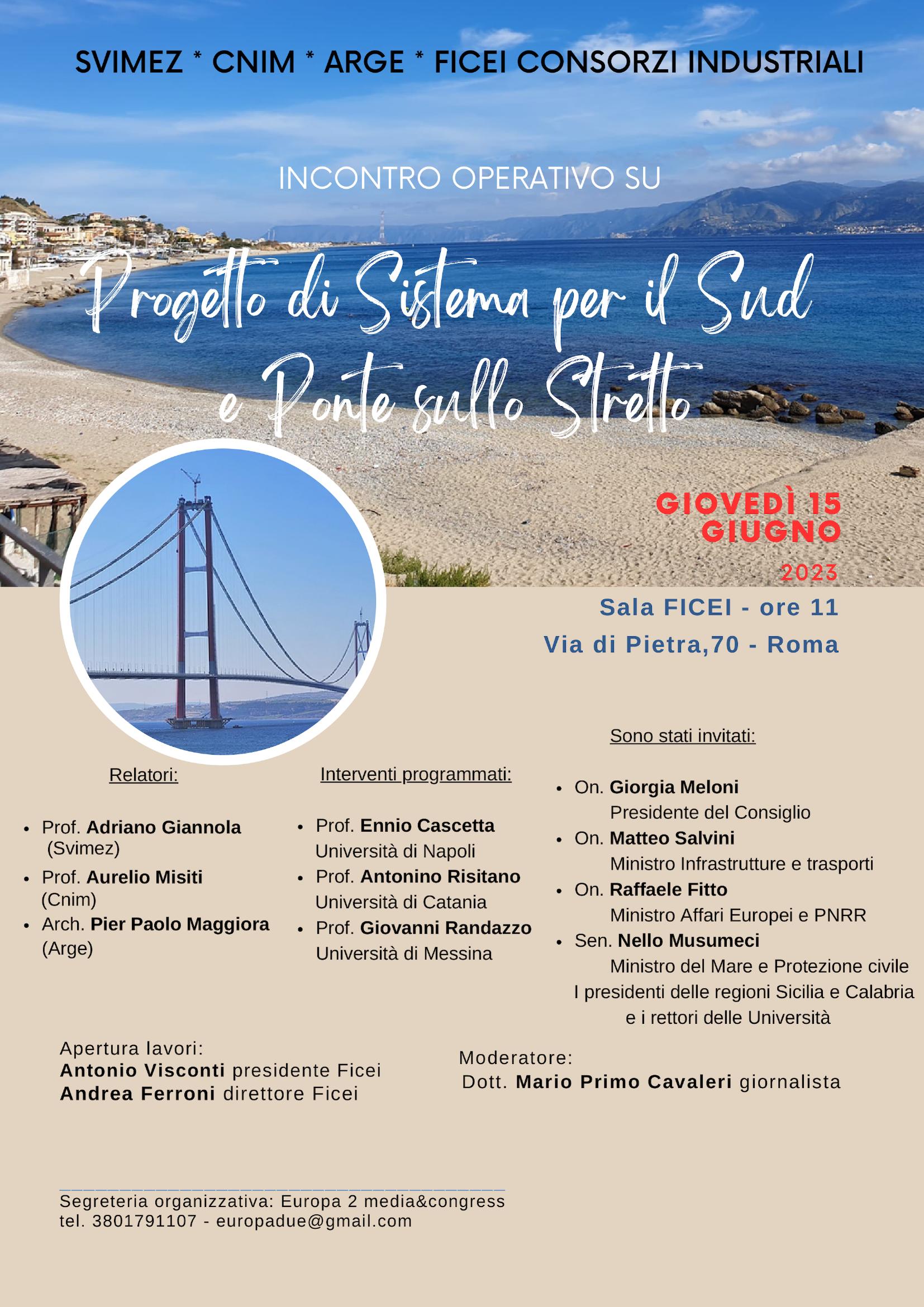 “Progetto per il Sud e Ponte sullo Stretto”, incontro a Roma