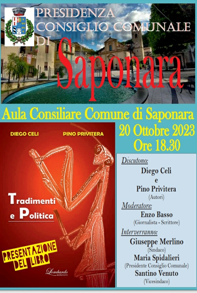 “Tradimenti e politica”, domani presentazione saggio a Saponara
