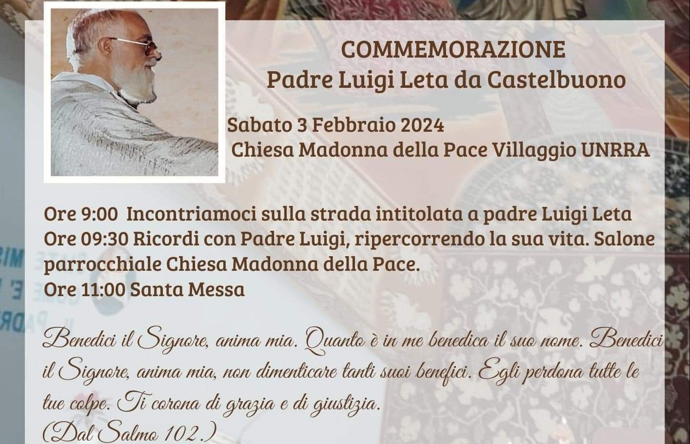 Una giornata in memoria di padre Luigi Leta, uomo di cultura e amatissimo parroco