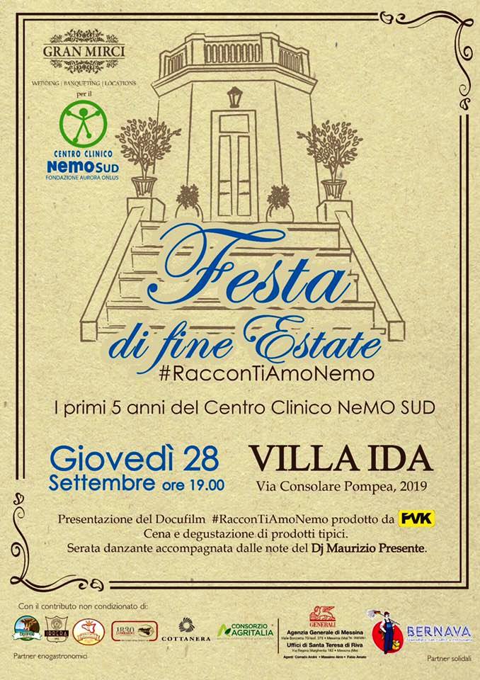 Centro NeMO SUD Messina, giovedì sera "Festa di Fine Estate" a Granatari