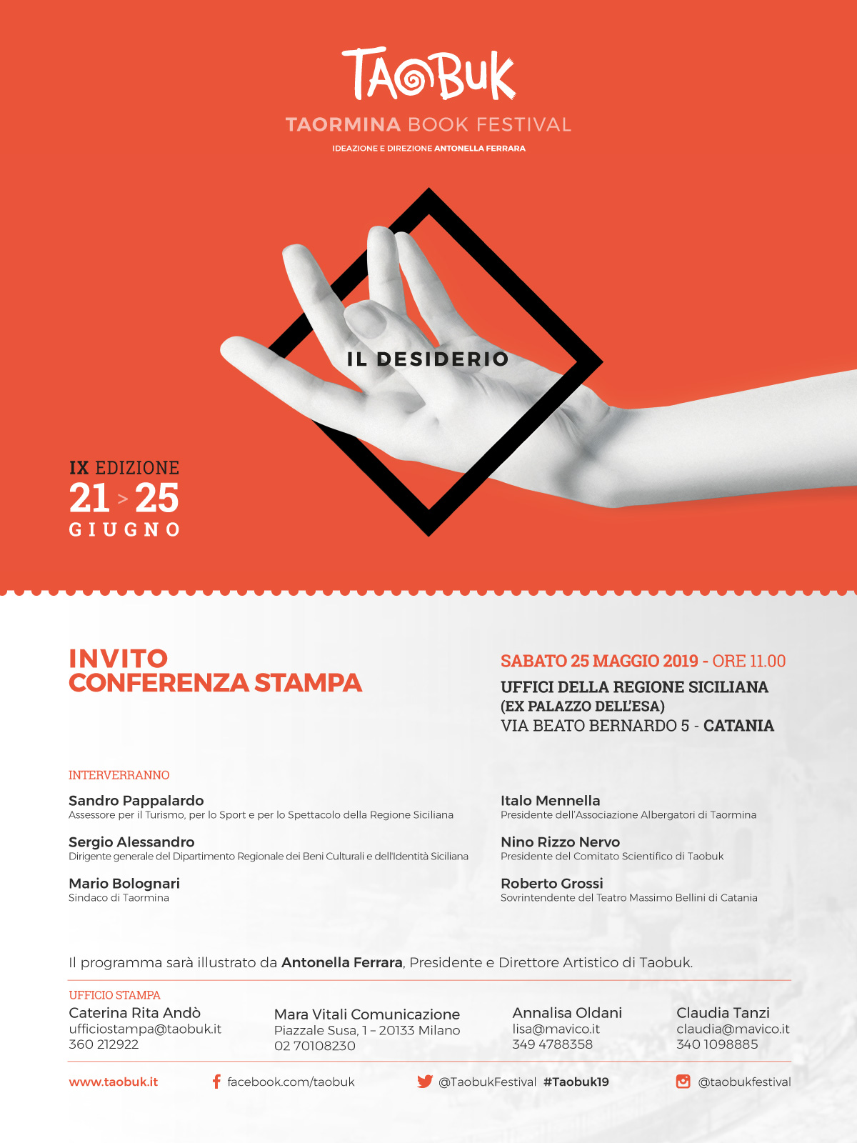 Taobuk 2019. Domani la conferenza stampa