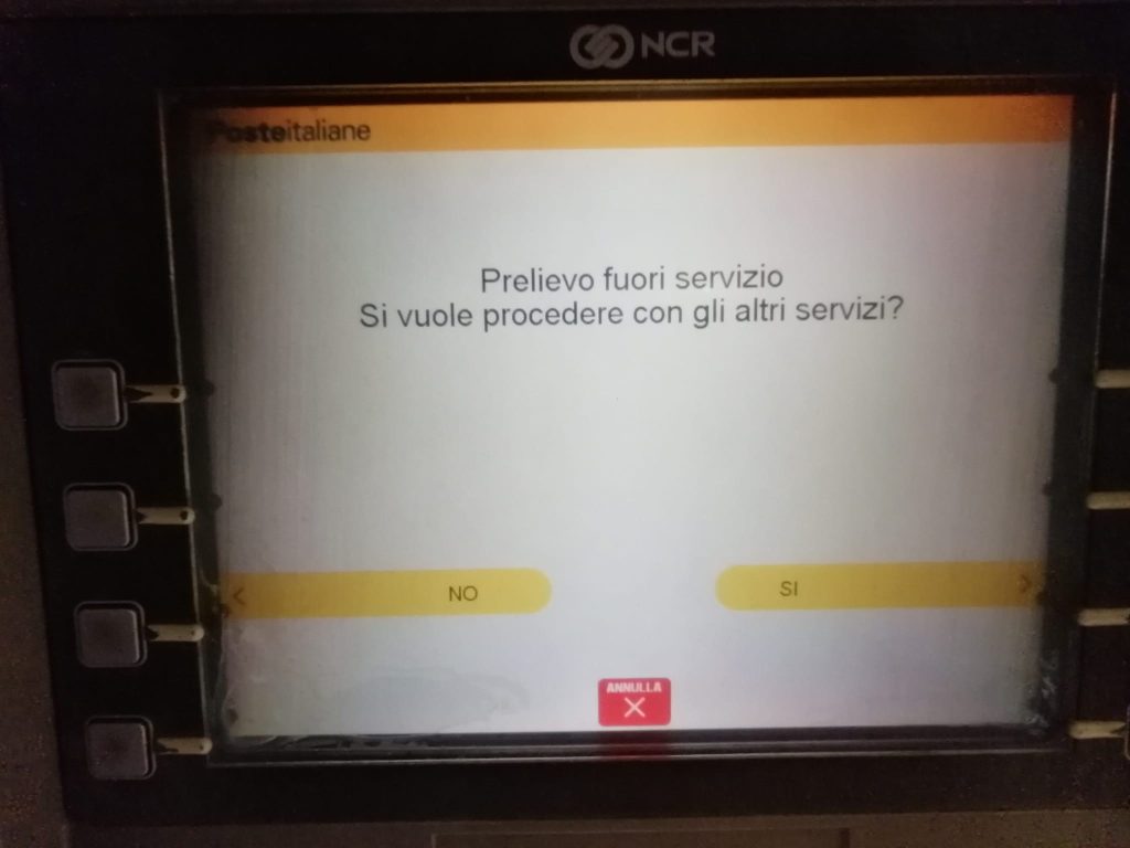 Bancomat delle Poste non funziona